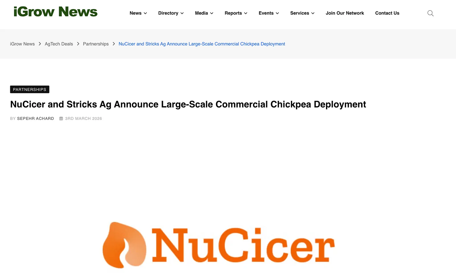 NuCicer and Stricks Ag Announce Large-Scale Commercial Chickpea Deployment